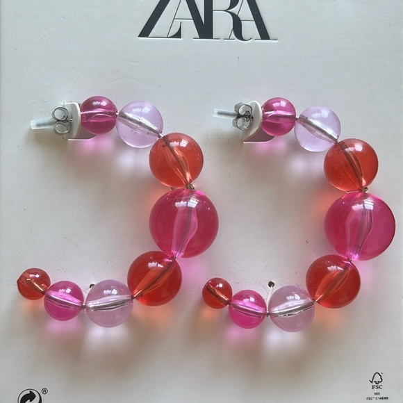 ZARA PINK BEADED HOOP EARRINGS - NWT - Picture 2 of 6